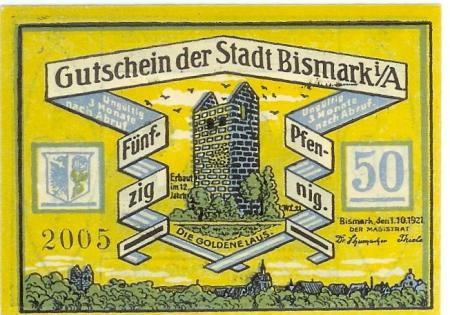 Bismark - Stadt - 1.10.1921 - 50 Pfennig 