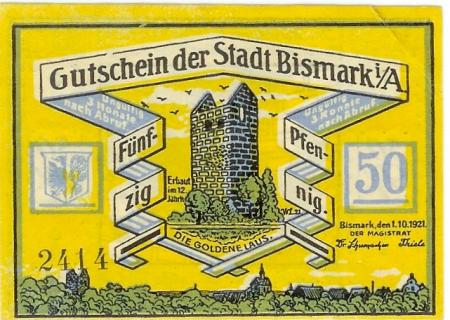 Bismark - Stadt - 1.10.1921 - 50 Pfennig 