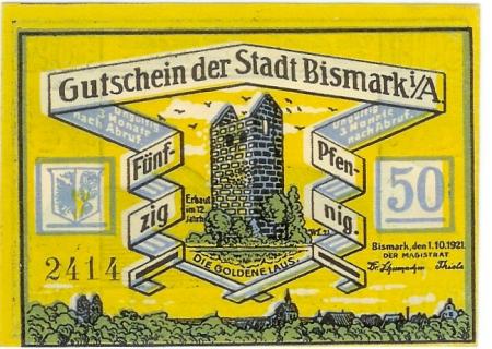 Bismark - Stadt - 1.10.1921 - 50 Pfennig 