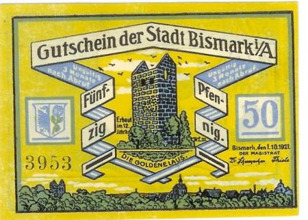 Bismark - Stadt - 1.10.1921 - 50 Pfennig 