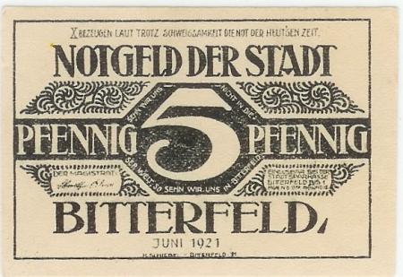 Bitterfeld - Stadt - Juni 1921 - 5 Pfennig 