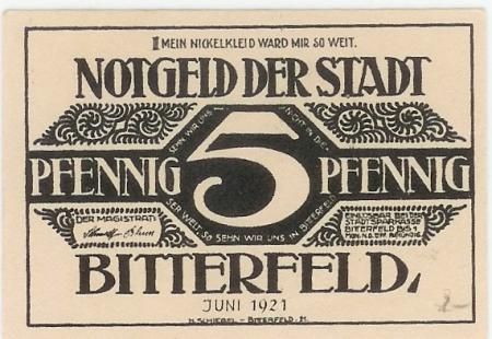 Bitterfeld - Stadt - Juni 1921 - 5 Pfennig 