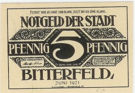 Bitterfeld - Stadt - Juni 1921 - 5 Pfennig 