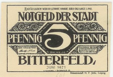 Bitterfeld - Stadt - Juni 1921 - 5 Pfennig 
