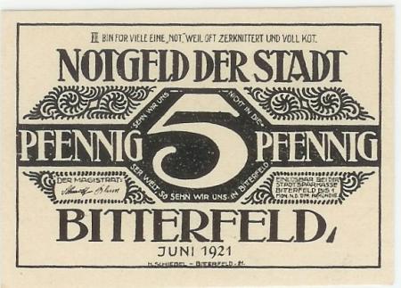 Bitterfeld - Stadt - Juni 1921 - 5 Pfennig 