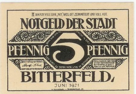 Bitterfeld - Stadt - Juni 1921 - 5 Pfennig 