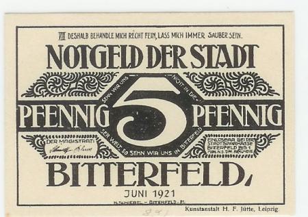 Bitterfeld - Stadt - Juni 1921 - 5 Pfennig 