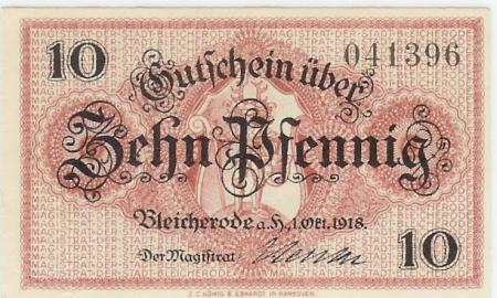 Bleicherode - Stadt - 1.10.1918 - 10 Pfennig 