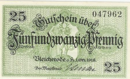 Bleicherode - Stadt - 1.10.1918 - 25 Pfennig 