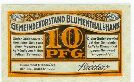 Blumenthal (heute: Bremen) - Gemeinde - 25.10.1920  - 10 Pfennig 