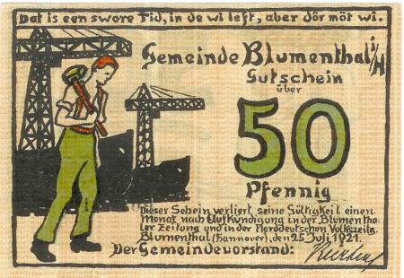 Blumenthal (heute: Bremen) - Gemeinde - 25.7.1921  - 50 Pfennig 