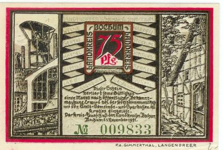 Bochum - Kreis - 1.11.1921 - 75 Pfennig 