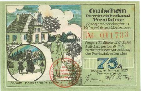 Bochum - Provinzialverband Westfalen Kriegsbeschädigter und Kriegshinterbliebener - Mai 1920 - 75 Pfennig 