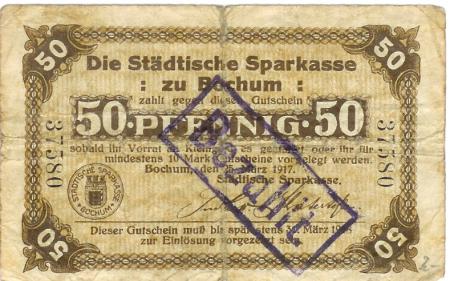 Bochum - Städtische Sparkasse - 25.3.1917 - 50 Pfennig 