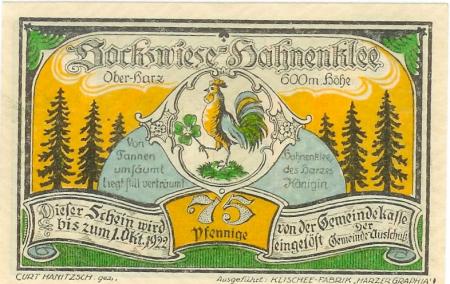 Bockswiese-Hahnenklee (heute: Goslar) - Gemeinde-  - 1.10.1922 - 75 Pfennig 
