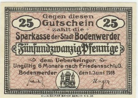 Bodenwerder - Sparkasse der Stadt - 1.6.1918 - 25 Pfennig 