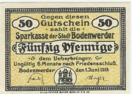 Bodenwerder - Sparkasse der Stadt - 1.6.1918 - 50 Pfennig 