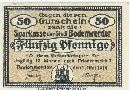 Bodenwerder - Sparkasse der Stadt - 1.5.1919 - 50 Pfennig 