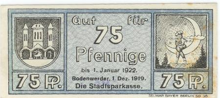 Bodenwerder - Sparkasse der Stadt - 1.12.1919 - 1.1.1922 - 75 Pfennig 