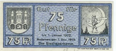 Bodenwerder - Sparkasse der Stadt - 1.12.1919 - 1.1.1922 - 75 Pfennig 