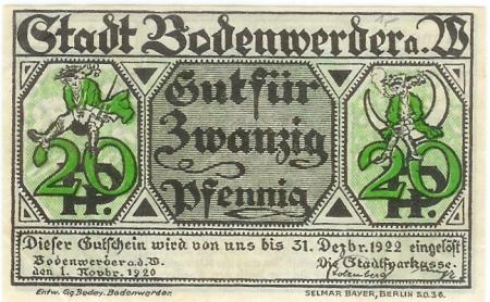Bodenwerder - Sparkasse der Stadt - 1.11.1920 - 31.12.1922 - 20 Pfennig 