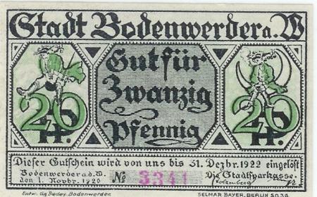 Bodenwerder - Sparkasse der Stadt - 1.11.1920 - 31.12.1922 - 20 Pfennig 