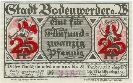 Bodenwerder - Sparkasse der Stadt - 1.11.1920 - 31.12.1922 - 25 Pfennig 