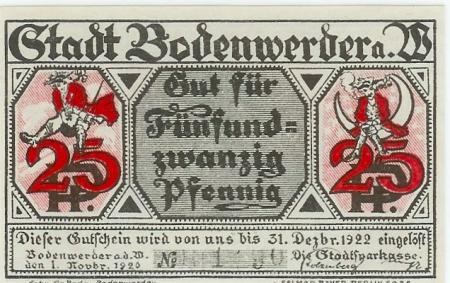 Bodenwerder - Sparkasse der Stadt - 1.11.1920 - 31.12.1922 - 25 Pfennig 