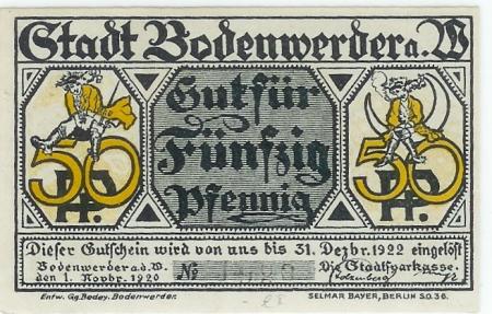 Bodenwerder - Sparkasse der Stadt - 1.11.1920 - 31.12.1922 - 50 Pfennig 