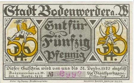 Bodenwerder - Sparkasse der Stadt - 1.11.1920 - 31.12.1922 - 50 Pfennig 