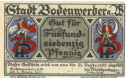 Bodenwerder - Sparkasse der Stadt - 1.11.1920 - 31.12.1922 - 75 Pfennig 