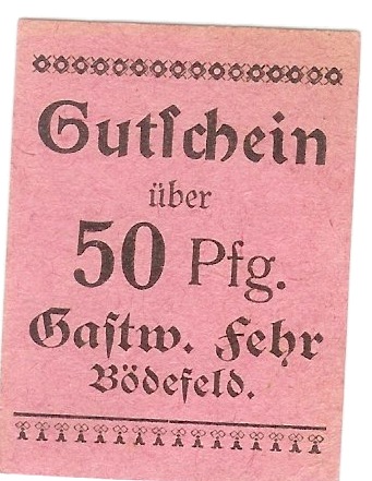 Bödefeld (heute: Schmallenberg) - Fehr, Gastwirtschaft - -- - 50 Pfennig 