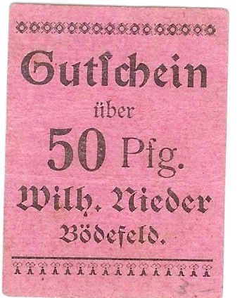 Bödefeld (heute: Schmallenberg) - Nieder, Wilhelm - -- - 50 Pfennig 