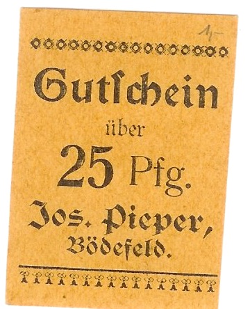 Bödefeld (heute: Schmallenberg) - Pieper, Josef - -- - 25 Pfennig 