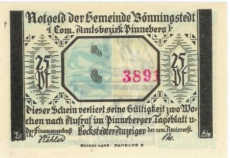 Bönningstedt - Gemeinde - -- - 25 Pfennig 