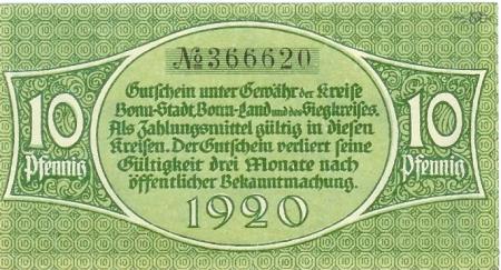 Bonn - Kreis; Sieg-Kreis; Stadt - 1920 - 10 Pfennig 