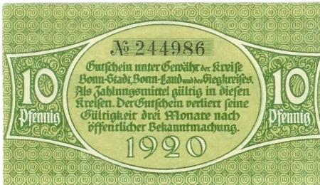 Bonn - Kreis; Sieg-Kreis; Stadt - 1920 - 10 Pfennig 