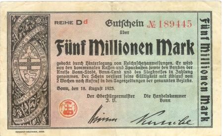 Bonn - Stadt und Handelskammer - 18.8.1923 - 5 Millionen Mark 
