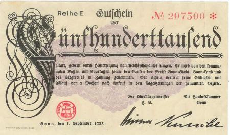 Bonn - Stadt und Handelskammer - 1.9.1923 - 500000 Mark 