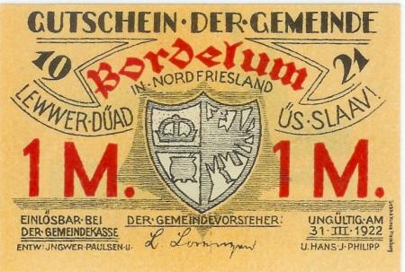 Bordelum - Gemeinde - 1921 - 31.3.1922 - 1 Mark 