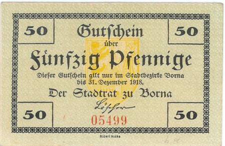 Borna - Stadt - - 31.12.1918 - 50 Pfennig 