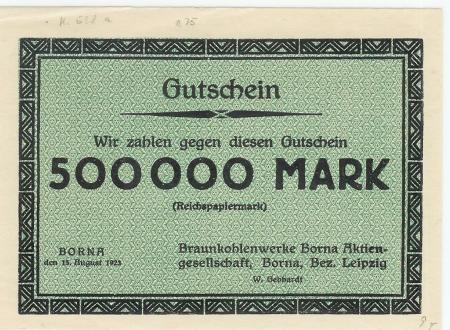 Borna - Braunkohlenwerke AG - 15.8.1923 - 500000 Mark 