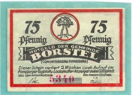 Borstel (heute: Borstel-Hohenraden) - Gemeinde - -- - 75 Pfennig 