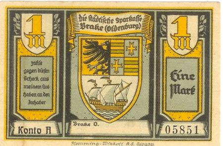 Brake - Städtische Sparkasse - -- - 1 Mark 