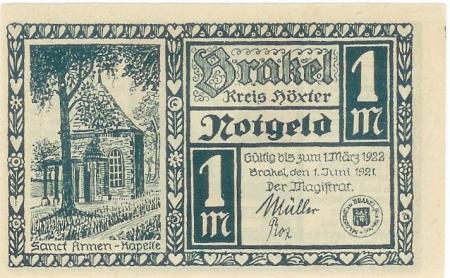 Brakel - Stadt - 1.6.1921 - 1.3.1922 - 1 Mark 