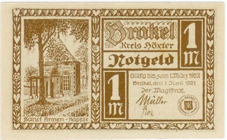 Brakel - Stadt - 1.6.1921 - 1.3.1922 - 1 Mark 