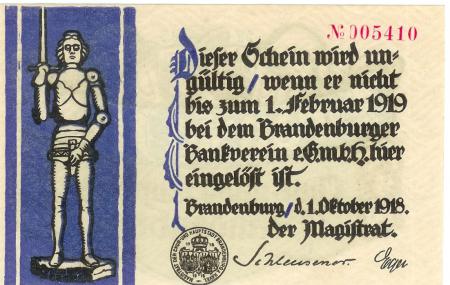 Brandenburg - Stadt - 1.10.1918 - 1.2.1919 - 20 Mark 