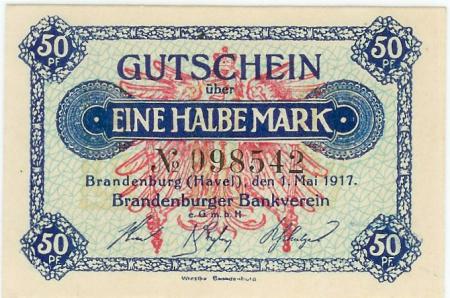 Brandenburg - Brandenburger Bankverein - 1.5.1917 - 31.12.1919 - 1/2 Mark 