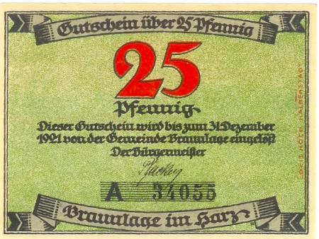 Braunlage - Gemeinde - - 31.12.1921 - 25 Pfennig 