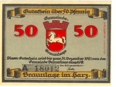 Braunlage - Gemeinde - - 31.12.1921 - 50 Pfennig 